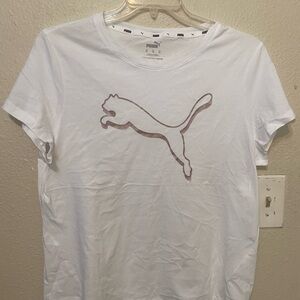 Puma White Short Sleeve Tee with Brown Logo